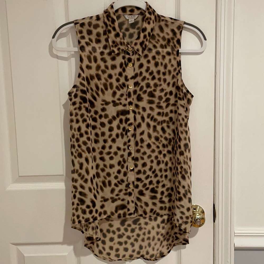 GUESS Hi Lo Sleeveless Button Down